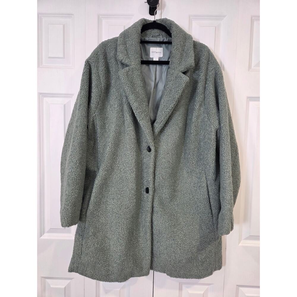 Daily Ritual Sea Green Teddy Coat XL Knee Length